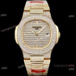 Grade 1 Copy Patek Philippe Nautilus 5719 Pave Diamond Watch Yellow Gold